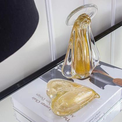 Imagem de Escultura em vidro murano Santa Nossa Senhora transparente com dourado 15,5x9