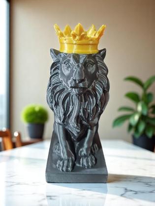 Imagem de Escultura Estátua Leão Coroa Decoração Animal