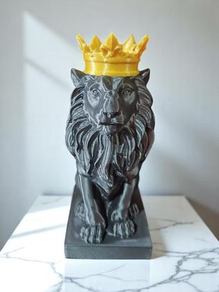 Imagem de Escultura Estátua Leão Coroa Decoração Animal