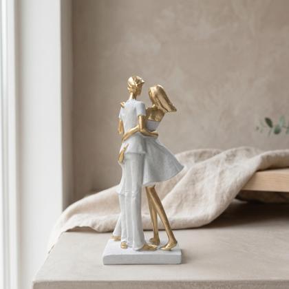 Imagem de Escultura Família Casal 2 Filhos Meninos Granito Dourado Estátua Decorativa 26cm VÁRIAS VARIEDADES