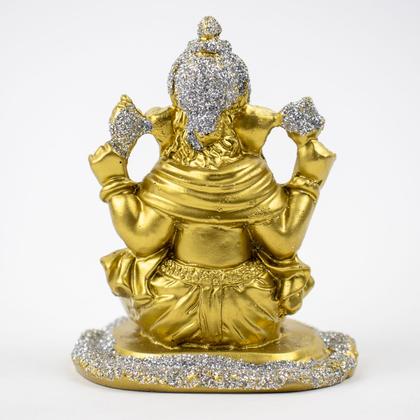 Imagem de Escultura Ganesh Batucando 10 cm Prata e Dourado Resina