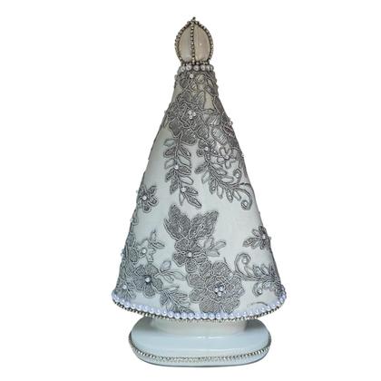 Imagem de Escultura nossa sra aparecida com renda trabalhada de cinza 30cm