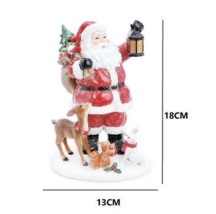 Imagem de Escultura papai noel em resina c animais e presentes 18cm