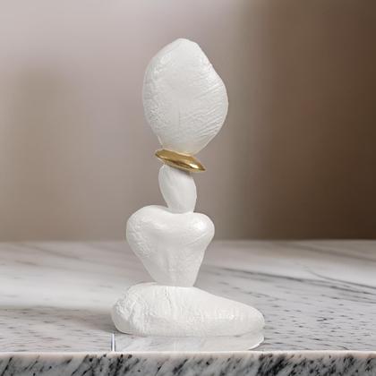 Imagem de Escultura pedras decor poliresina branco dourado 21cm