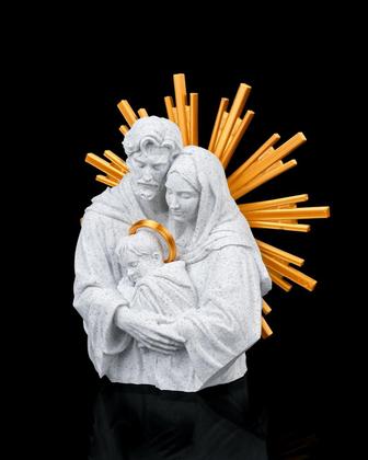 Imagem de Escultura Sagrada Família com Resplendor Dourado - 15cm