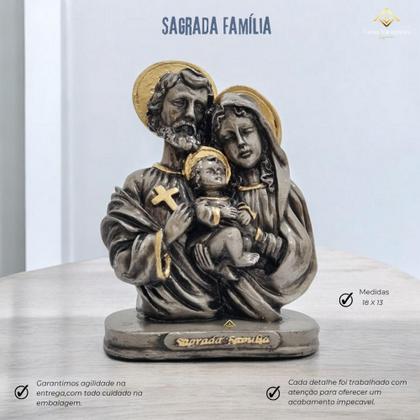 Imagem de Escultura Sagrada Família Gesso Artesanal 18cm Cinza Decoração Religiosa Católica VÁRIAS VARIEDADES