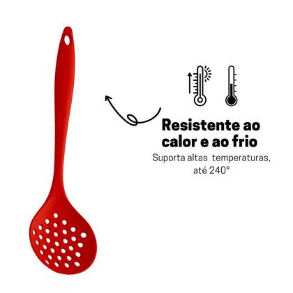Imagem de Escumadeira Silicone Vazada P/ Frituras Utensílio Cozinha 