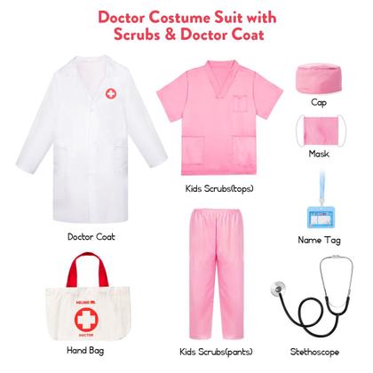 Imagem de Esfoliante infantil Doctor Costume Meland para meninas com jaleco rosa