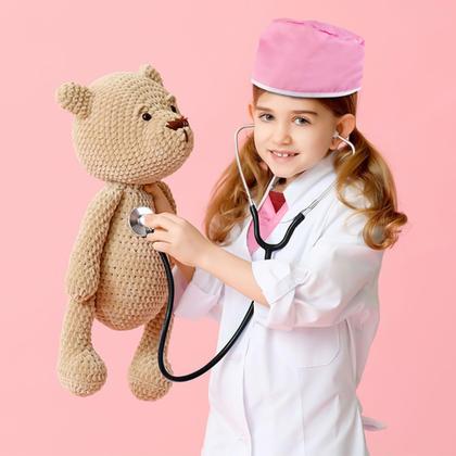 Imagem de Esfoliante infantil Doctor Costume Meland para meninas com jaleco rosa