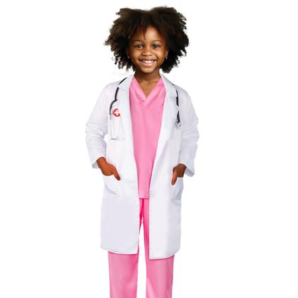 Imagem de Esfoliante infantil Doctor Costume Meland para meninas com jaleco rosa