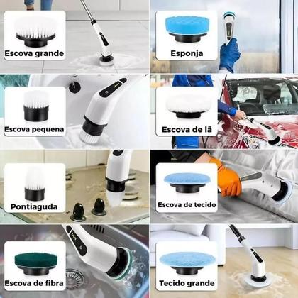 Imagem de Esfregão Elétrico Sem fio Escova De Limpeza Pesada Multiuso 360 Recarregável Giratória