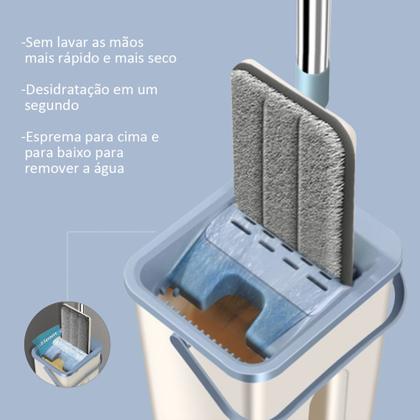 Imagem de Esfregão mop flat e Balde limpeza fácil sem mãos Multiuso eficiente durável 2 Refil 6L  Off white