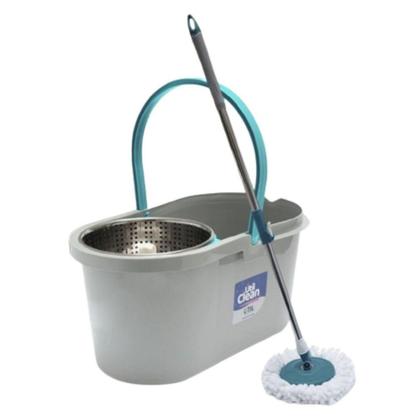 Imagem de Esfregão Mop Giratório + Balde Multiuso 8 Litros Original Kit Cabo Inox Regulável Cesto - rio home