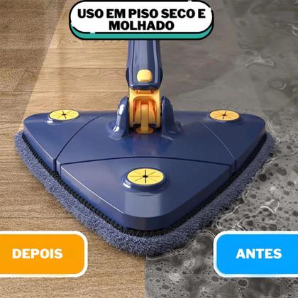 Imagem de Esfregão Mop Triangular 130cm Microfibra Rodo Limpador Giratório Mop 360 Limpa Cantos Vidro