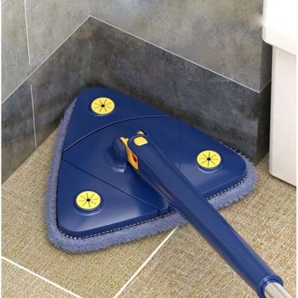 Imagem de Esfregão Mop Triangular 130cm Microfibra Rodo Limpador Giratório Mop 360 Limpa Cantos Vidro