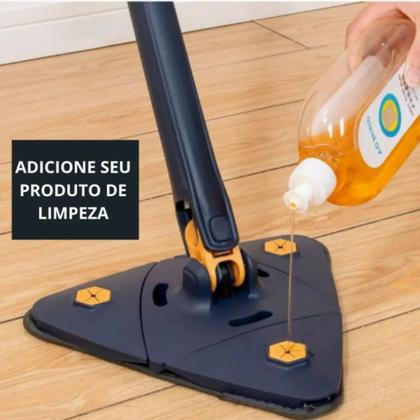 Imagem de Esfregão Mop Triangular 130cm Microfibra Rodo Limpador Giratório Mop 360 Limpa Cantos Vidro