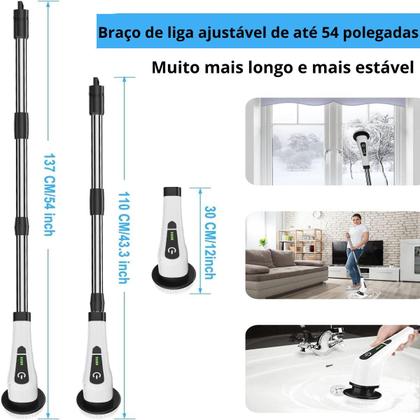 Imagem de Esfregão Para Limpeza Elétrico 7 em 1 Rotativo Multifuncional Usb Escova De Limpeza Sem Fio Com Alça De Extensão