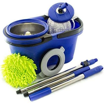 Imagem de Esfregão Perfect Flash Mop Giratório Inox 360 Balde Grande 14l Com 4 Refis + Acessorios Rodo Limpeza