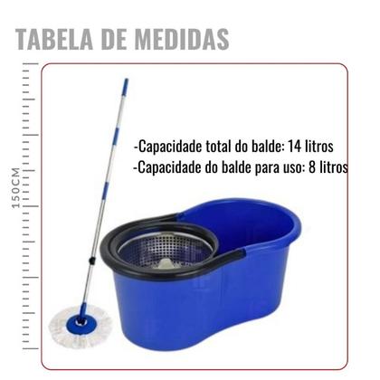Imagem de Esfregão Perfect Flash Mop Giratório Inox 360 Balde Grande 14l Com 4 Refis + Acessorios Rodo Limpeza