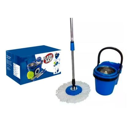 Imagem de Esfregão Perfect Flash Mop Giratório Inox 360 Balde Grande 14l Com 4 Refis + Acessorios Rodo Limpeza