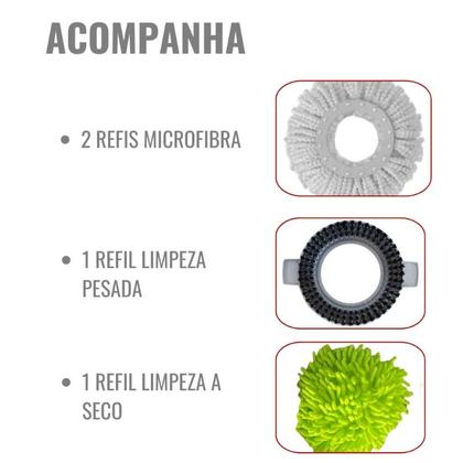 Imagem de Esfregão Perfect Flash Mop Giratório Inox 360 Balde Grande 14l Com 4 Refis + Acessorios Rodo Limpeza