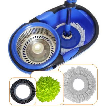 Imagem de Esfregão Perfect Flash Mop Giratório Inox 360 Balde Grande 14l Com 4 Refis + Acessorios Rodo Limpeza