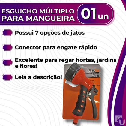 Imagem de Esguicho Plástico Múltiplo Para Mangueira 7 Tipos De Jato Com Trava e Conector Engate Rápido Bestfer
