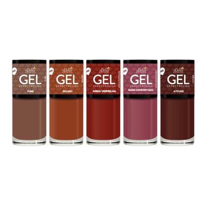 Imagem de Esmalte Kit 5 Esmaltes Outono Efeito Gel Bella Brazil 9ml 806 812 855 854 845 Secagem Rapida UV
