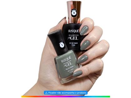 Imagem de Esmalte Risqué Diamond Gel Mix e Drinks Gin - Sunset Verde Cremoso Hipoalergênico 9,5ml