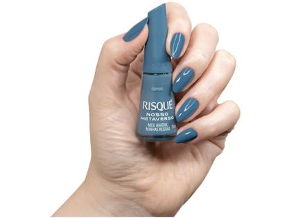 Imagem de Esmalte Risqué Nosso Metaverso Meu Avatar Minhas - Regras Azul Cremoso Hipoalergênico 8ml