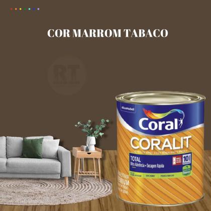 Imagem de Esmalte Sintético Base Água Coral Coralit 800ml Tinta Cor Marrom Acetinado p/Madeiras e Metais e Pintura em Artesanato de MDF