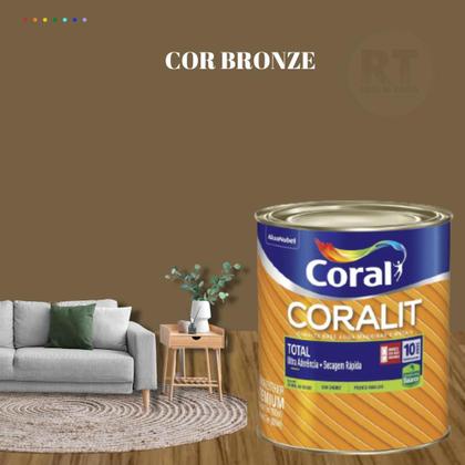 Imagem de Esmalte Sintético Base Água Coral Coralit 800ml Tinta Cor Marrom Brilhante p/Madeiras e Metais e Pintura em Artesanato de MDF