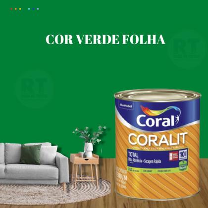 Imagem de Esmalte Sintético Base Água Coral Coralit 800ml Tinta Cor Verde Acetinado p/Madeiras e Metais e Pintura em Artesanato de MDF.