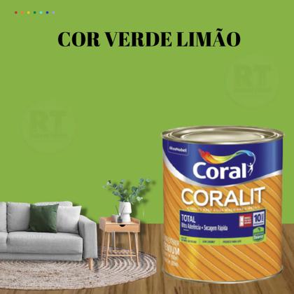 Imagem de Esmalte Sintético Base Água Coral Coralit 800ml Tinta Cor Verde Acetinado p/Madeiras e Metais e Pintura em Artesanato de MDF.