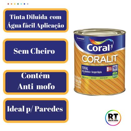 Imagem de Esmalte Sintético Base Água Coral Coralit 800ml Tinta Cor Vermelho Acetinado p/Madeiras e Metais e Pintura em Artesanato de MDF