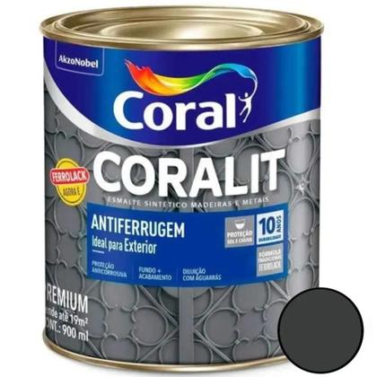 Imagem de Esmalte Sintético Fundo e Acabamento Ferrolack Coralit Antiferrugem 900ml Preto - 5203033 - CORAL