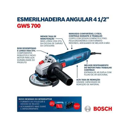 Imagem de Esmerilhadeira Angular 4.1/2 115mm 710w 127v Bosch GWS 700
