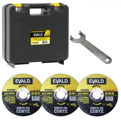 Imagem de Esmerilhadeira Angular 4.1/2 POL 850W 115MM EV850 EVALD + Kit 3 Discos e Maleta