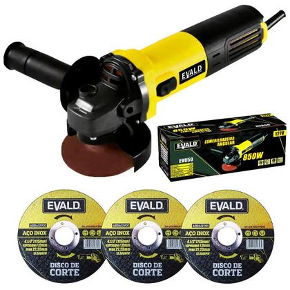 Imagem de Esmerilhadeira Angular 4.1/2 POL 850W 115MM EV850 EVALD + Kit 3 Discos e Maleta