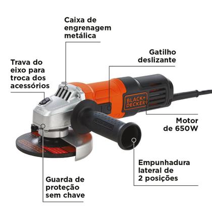 Imagem de Esmerilhadeira Angular 4 1/2 Pol. G650K5 BLACK+DECKER