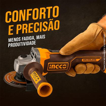 Imagem de Esmerilhadeira Angular A Bateria Ingco 900W 115MM Velocidade Variável Bateria De Até 9000RPM Brushless Com Maleta, Bateria e Disco Corte e Desbaste