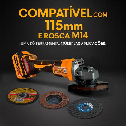 Imagem de Esmerilhadeira Angular A Bateria Ingco 900W 115MM Velocidade Variável Bateria De Até 9000RPM Brushless Com Maleta, Bateria e Disco Corte e Desbaste