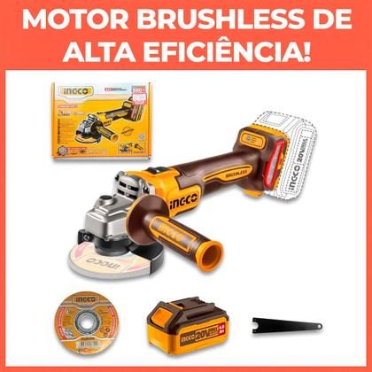 Imagem de Esmerilhadeira Angular A Bateria Ingco 900W 115MM Velocidade Variável Bateria De Até 9000RPM Brushless Com Maleta, Bateria e Disco Corte e Desbaste