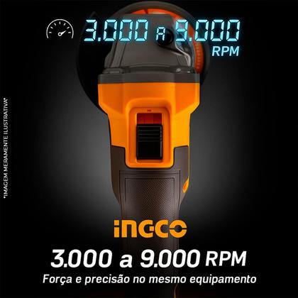Imagem de Esmerilhadeira Angular A Bateria Ingco 900W 115MM Velocidade Variável Bateria De Até 9000RPM Brushless Com Maleta, Bateria e Disco Corte e Desbaste