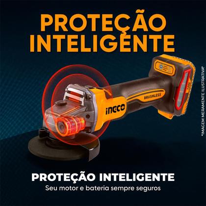 Imagem de Esmerilhadeira Angular A Bateria Ingco 900W 115MM Velocidade Variável Bateria De Até 9000RPM Brushless Com Maleta, Bateria e Disco Corte e Desbaste
