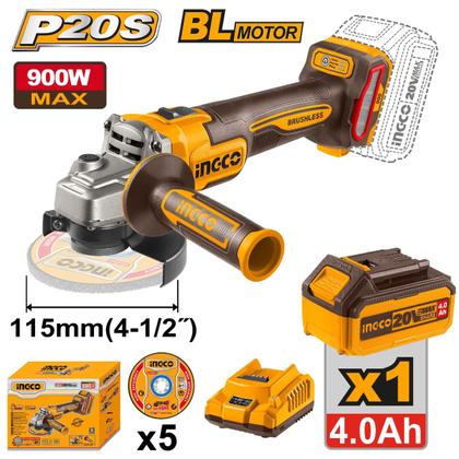 Imagem de Esmerilhadeira Angular Brushless 4.1/2” 20V INGCO