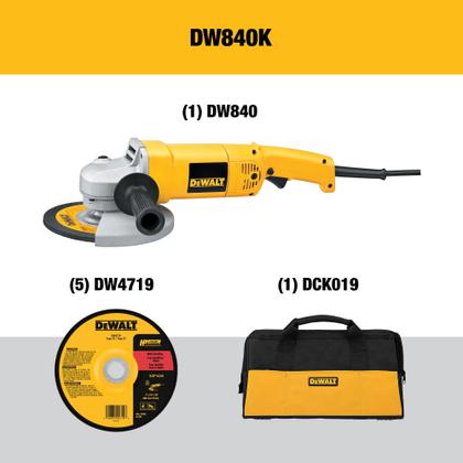 Imagem de Esmerilhadeira angular DEWALT DW840K 13A de 7 polegadas com saco e rodas de corte