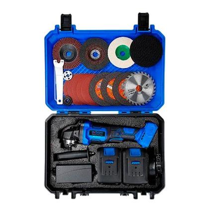 Imagem de Esmerilhadeira Angular Elétrica 48V Recarregável com 2 Baterias 20000mAh, Motor Brushless e Kit 25 Peças com Maleta