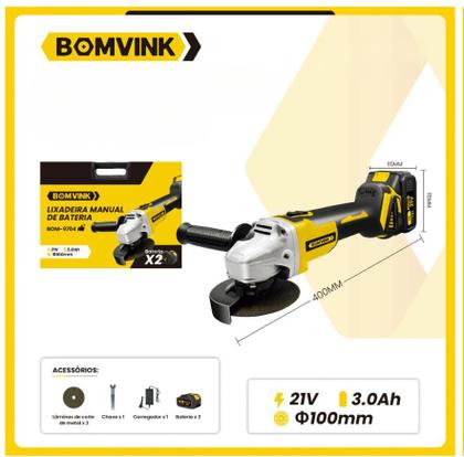 Imagem de Esmerilhadeira Angular Lixadeira 100mm Sem Fio Com 2 Baterias 21V