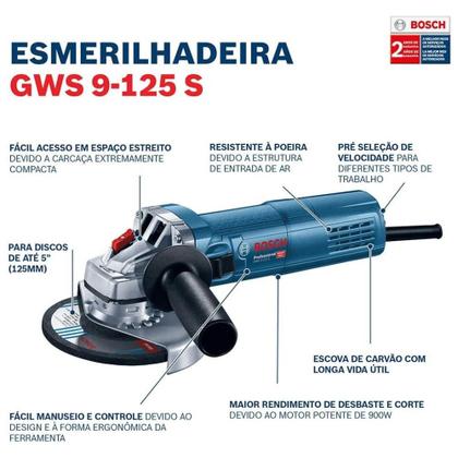 Imagem de Esmerilhadeira Angular Profissional Bosch GWS 9-125P 900W 127V